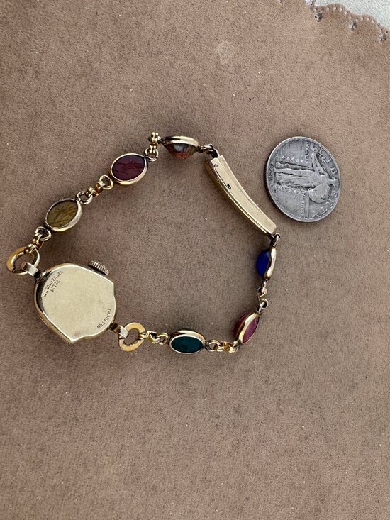 Vintage 1950s Hamilton Watch 10K GF with Carved Gem Scarabs Triangular Dial main image 3